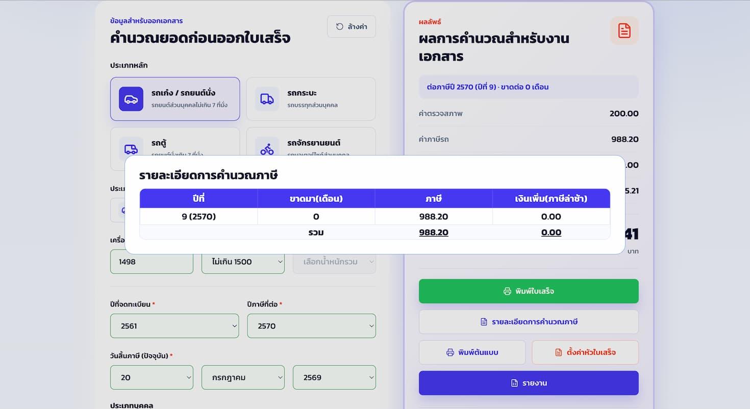 ตัวอย่างตารางรายละเอียดการคำนวณภาษี